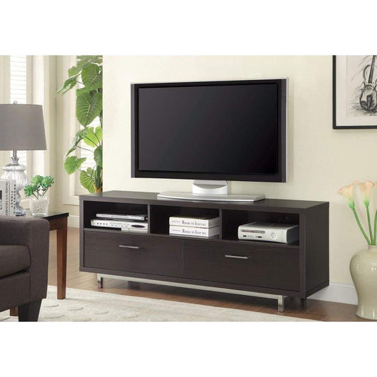 Fabulously Designed  TV console with chrome legs, Brown