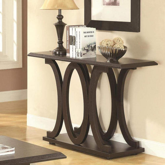 Contemporary Style C-Shaped Sofa Table With Open Shelf, Espresso Brown - 703149