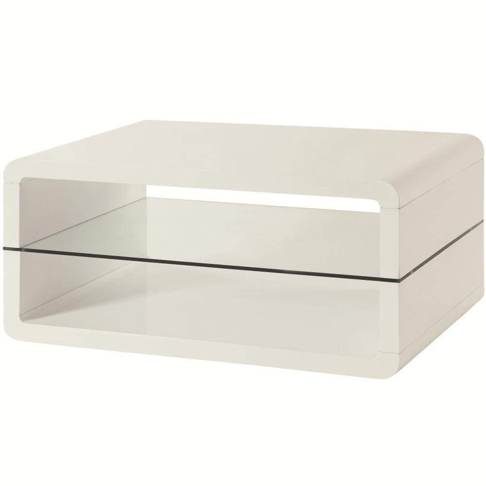 Modern Coffee Table With Rounded Corners & Clear Tempered Glass Shelf, White - 703268
