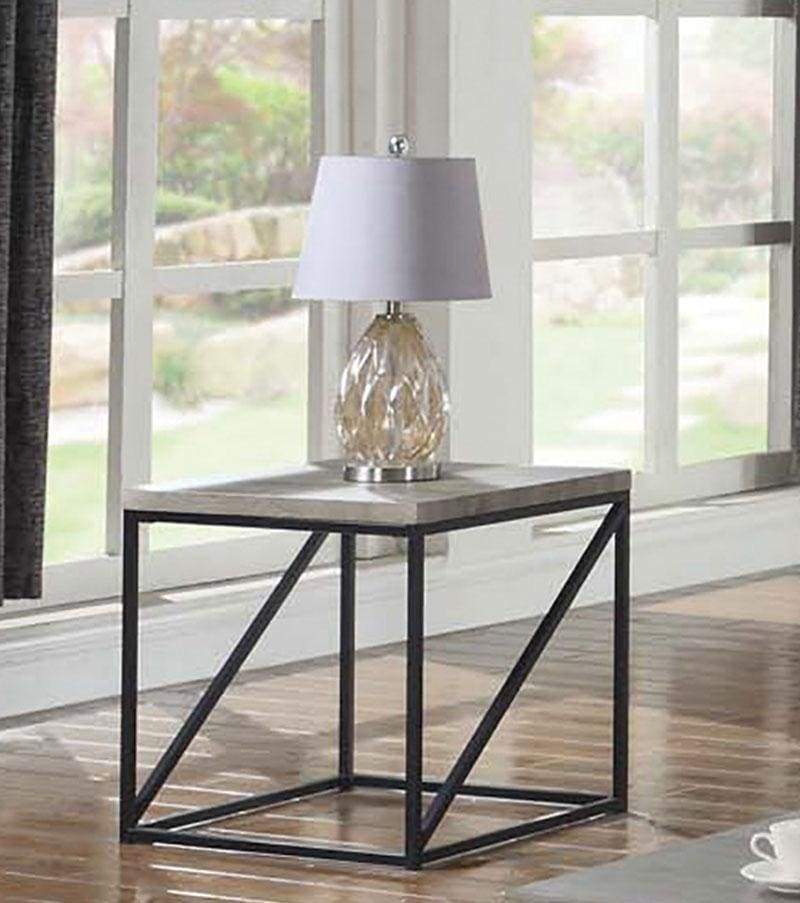 Industrial Style Minimal End Table With Wooden Top And Metallic Base, Gray - 705617
