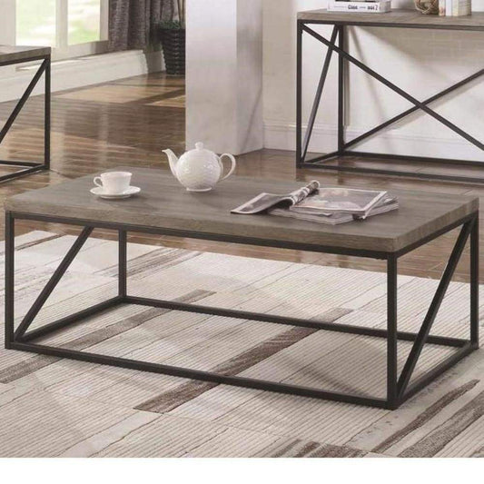 Industrial Style Minimal Coffee Table With Wooden Top And Metallic Base, Gray - 705618