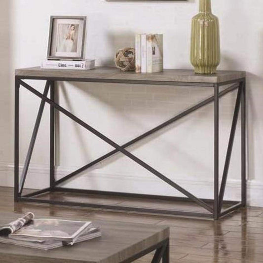 Sofa Table | Industrial Minimal | Wood Top | Metal Base | Sonoma Gray