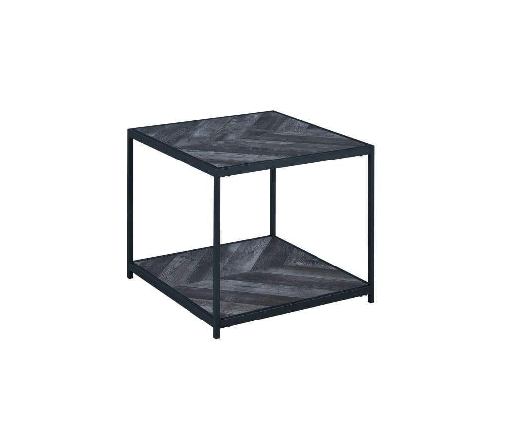 Metal Frame End Table with Wooden Top and Bottom Shelf, Black and Gray - 708167