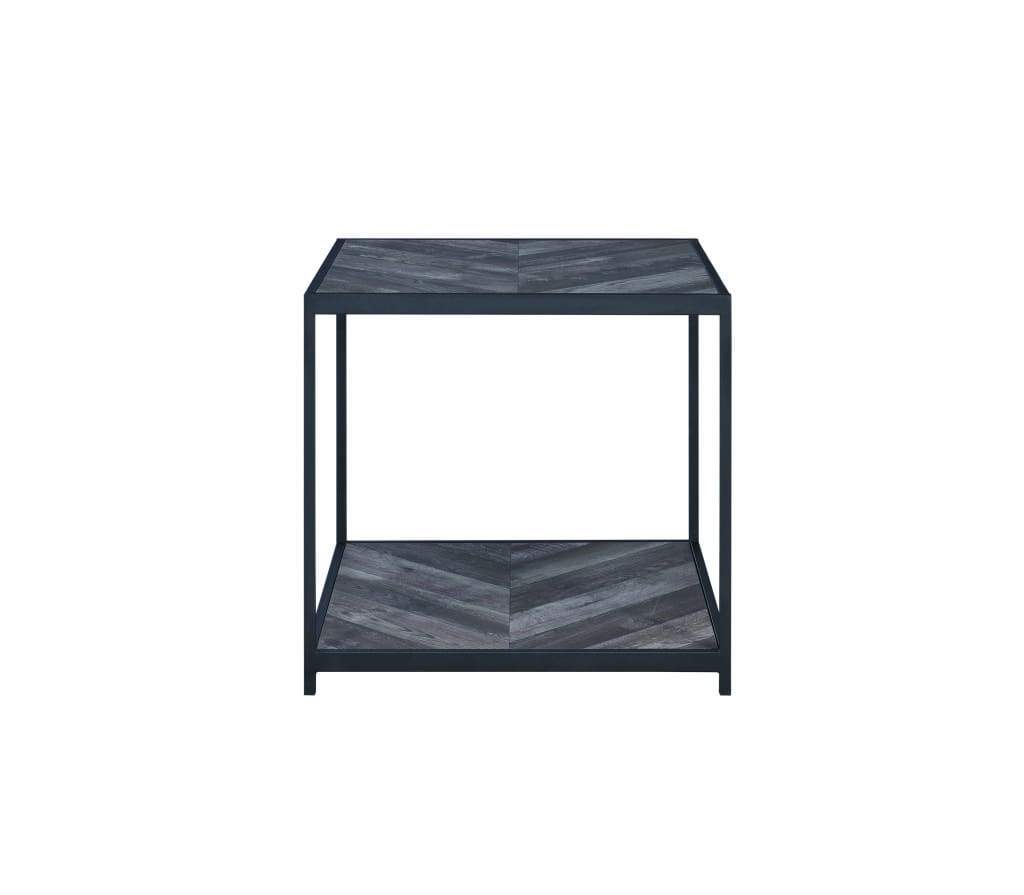 Metal Frame End Table with Wooden Top and Bottom Shelf Black and Gray - 708167 CCA-708167