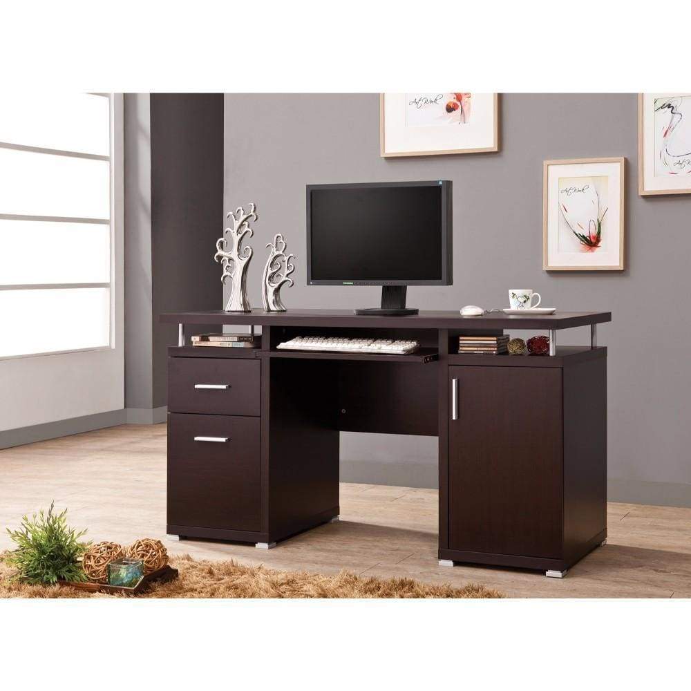 Computer Desk | 2 Drawer | Cabinet Storage | Brown Finish
