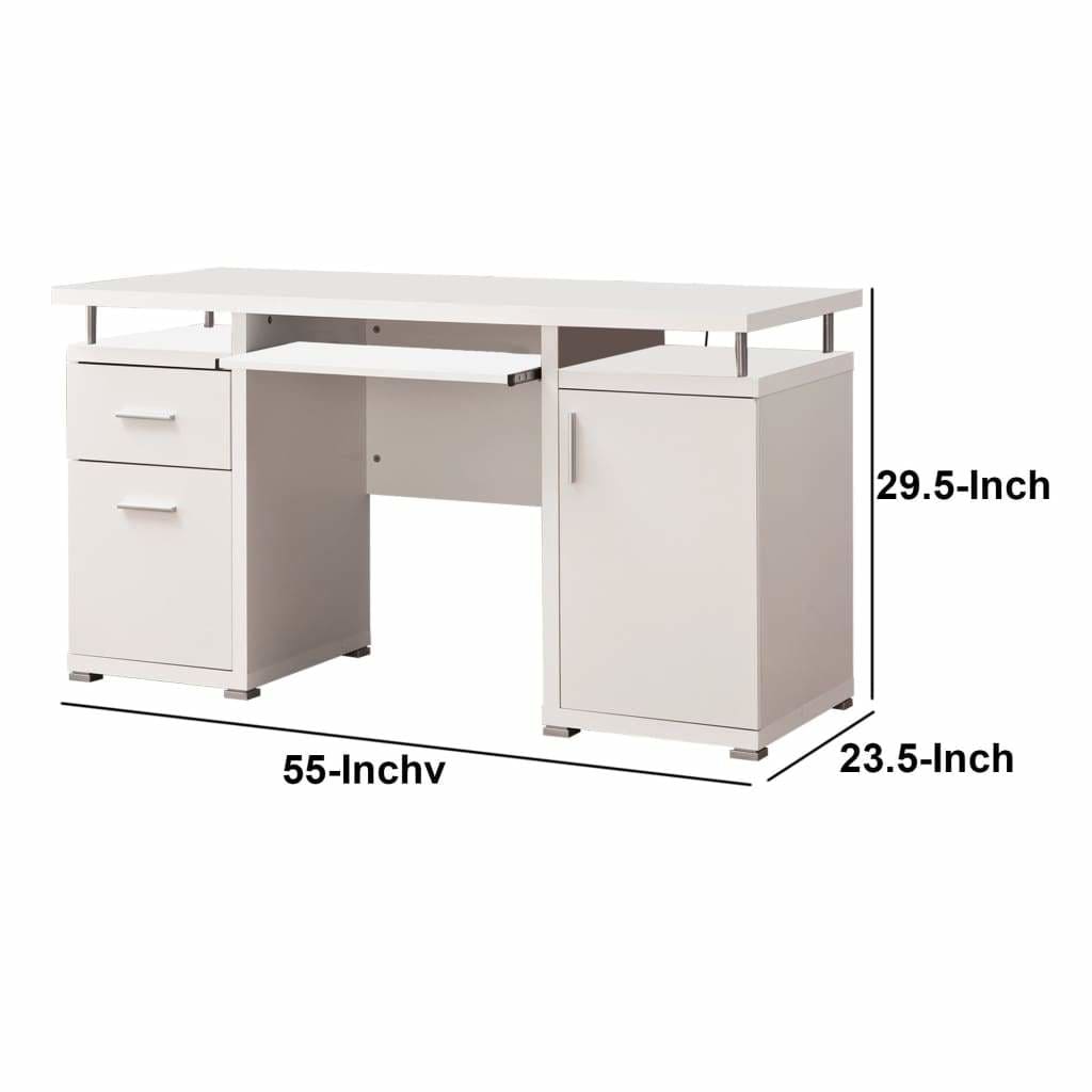 Computer Desk with 2 Drawers and Cabinet White CCA-800108