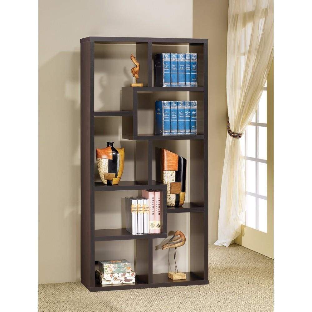 Bookcase | Asymmetrical Cube Design | Brown Finish