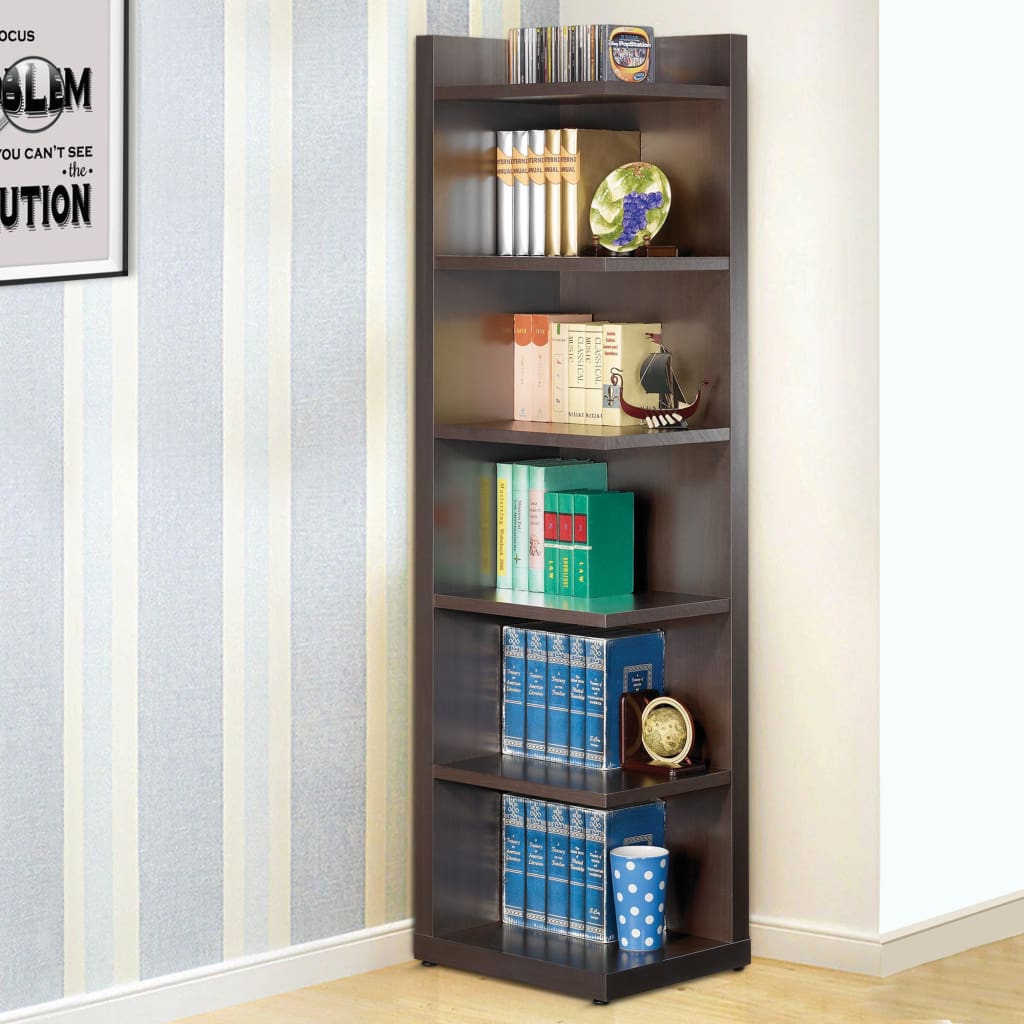 Wooden Corner Bookcase with Open Side,Brown