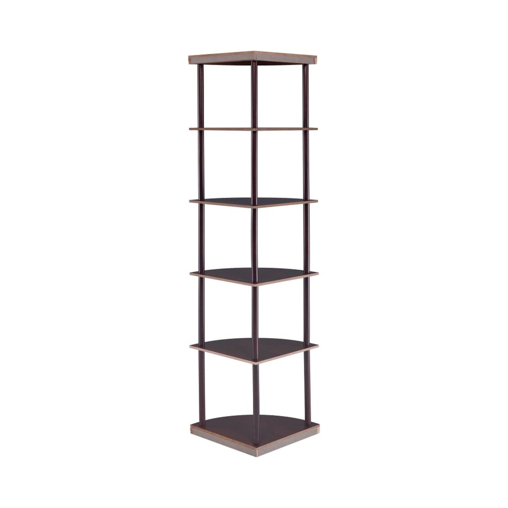 Illuminating corner bookcase with five pie-shaped shelves Brown CCA-800279