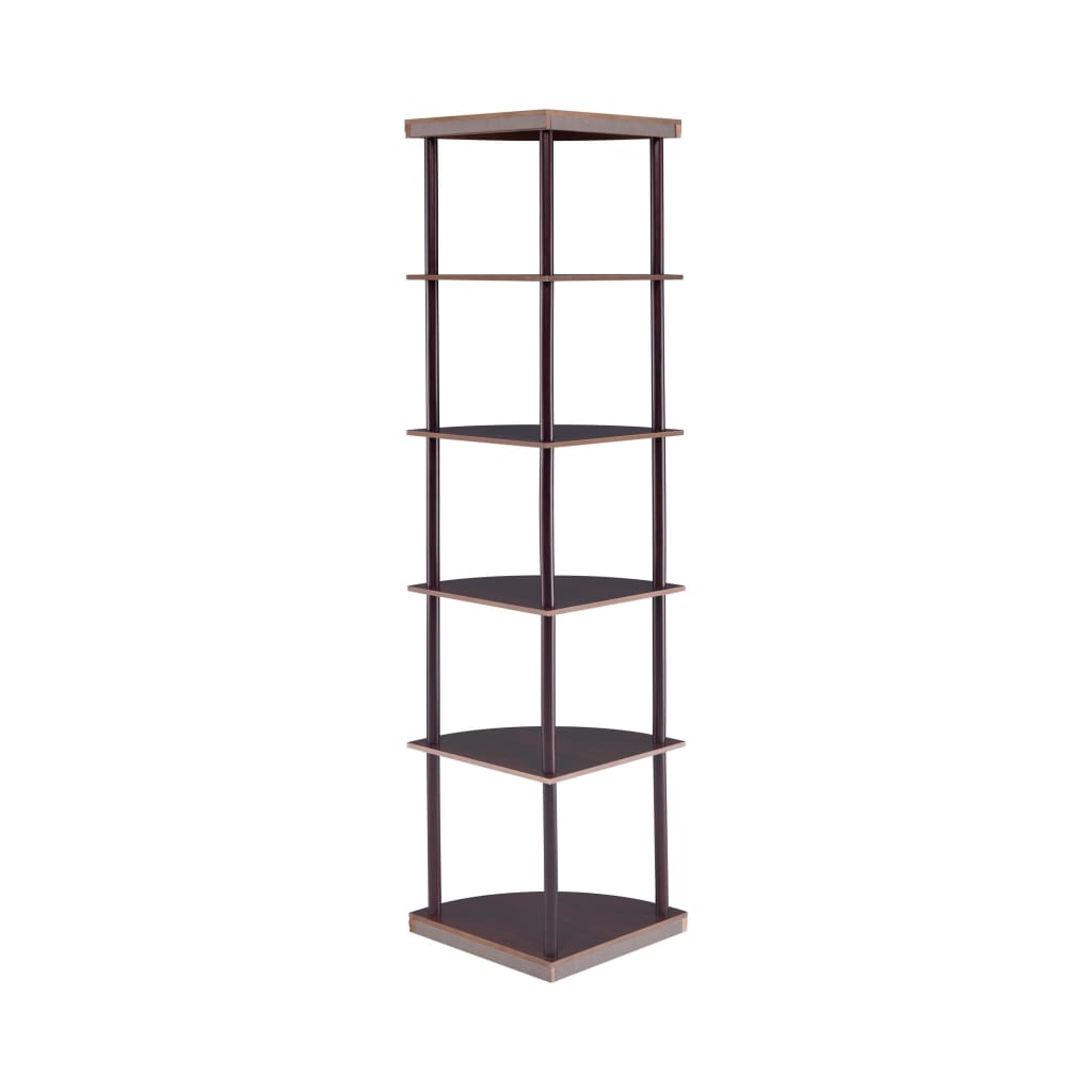 Illuminating corner bookcase with five pie-shaped shelves Brown CCA-800279