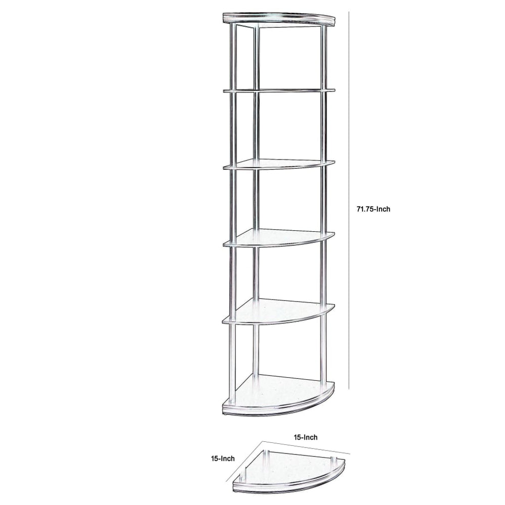 Illuminating corner bookcase with five pie-shaped shelves Brown CCA-800279