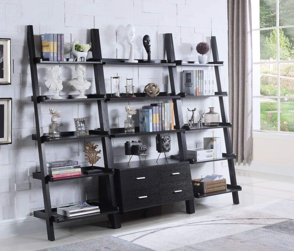 Quirky Ladder Bookcase With 4 Storage Drawers And Open Shelves, Cappuccino