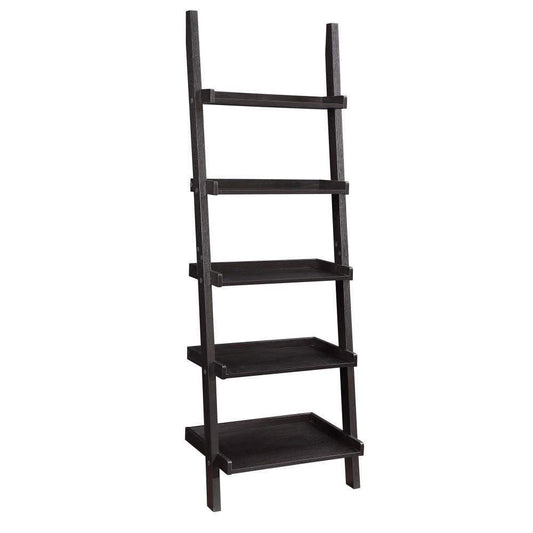 Sleek Wooden Ladder Bookcase with 5 Shelves, Brown