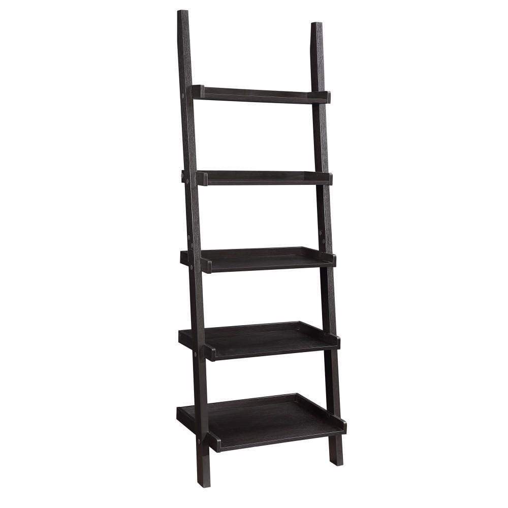 Ladder Bookcase | 5 Shelf Design | Sleek Wood | Brown