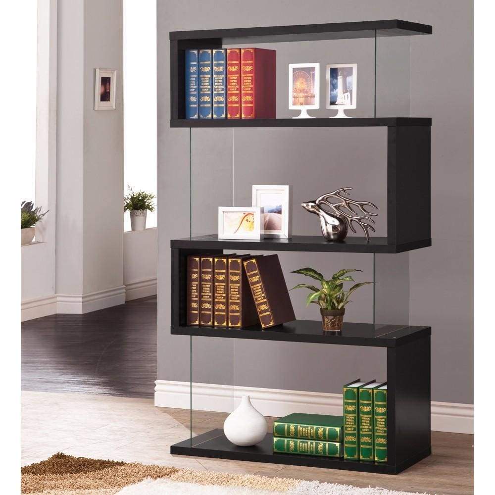 Asymmetrical Snaking Wooden Bookcase, Black