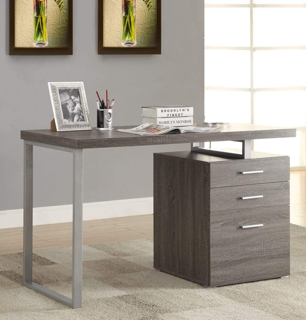 Modish Office Desk with File Drawer, Gray