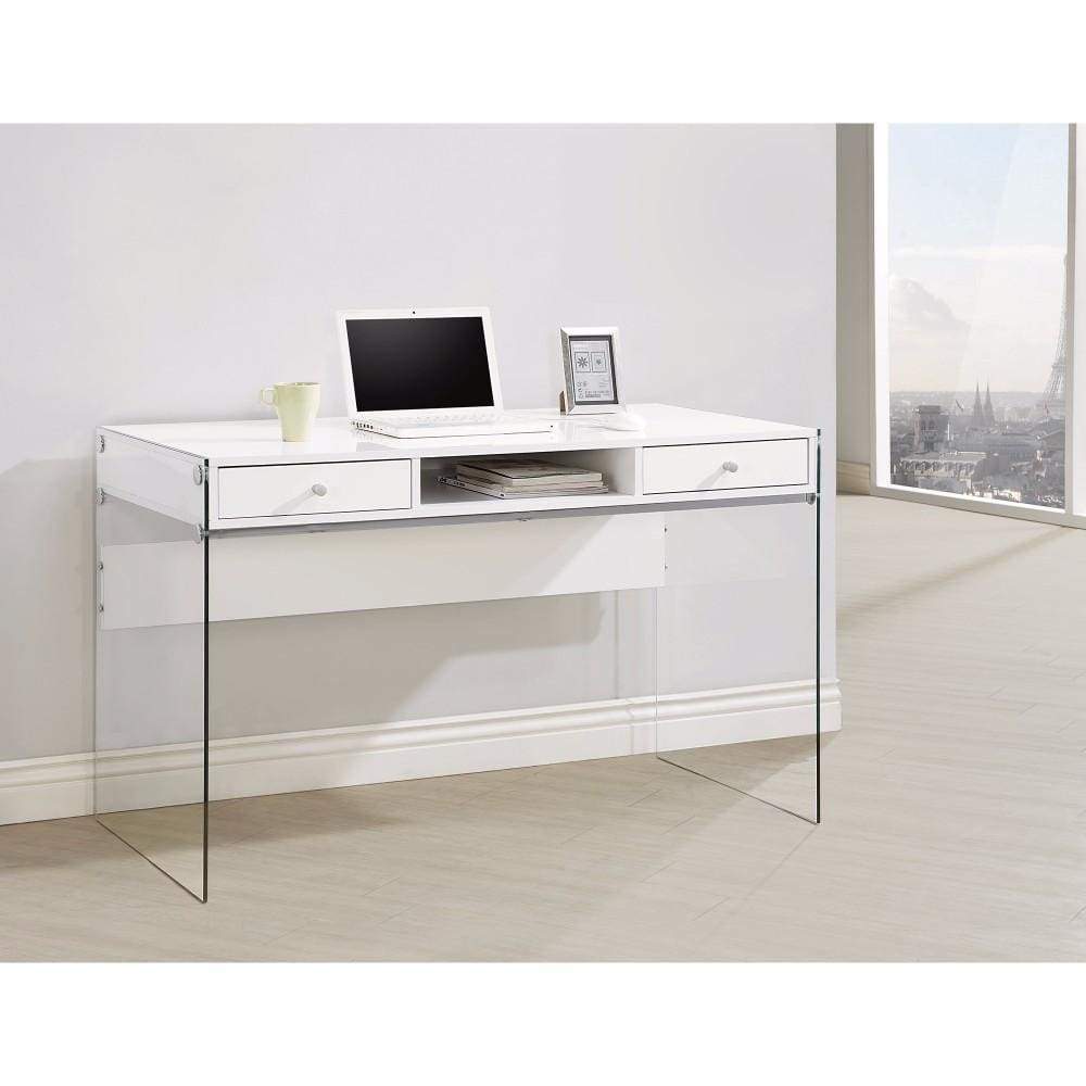 Contemporary Metal Writing Desk With Glass Sides, Clear And White