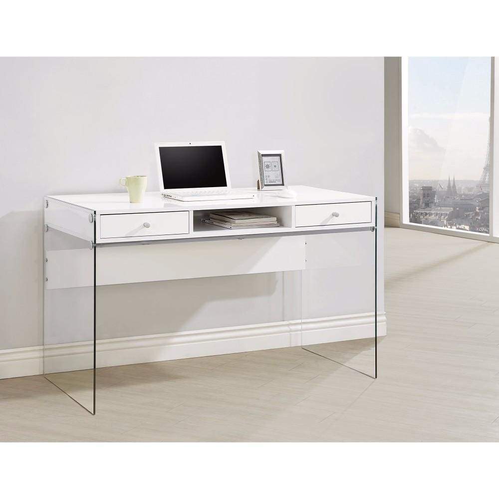 Writing Desk | Contemporary Metal Frame | Clear White