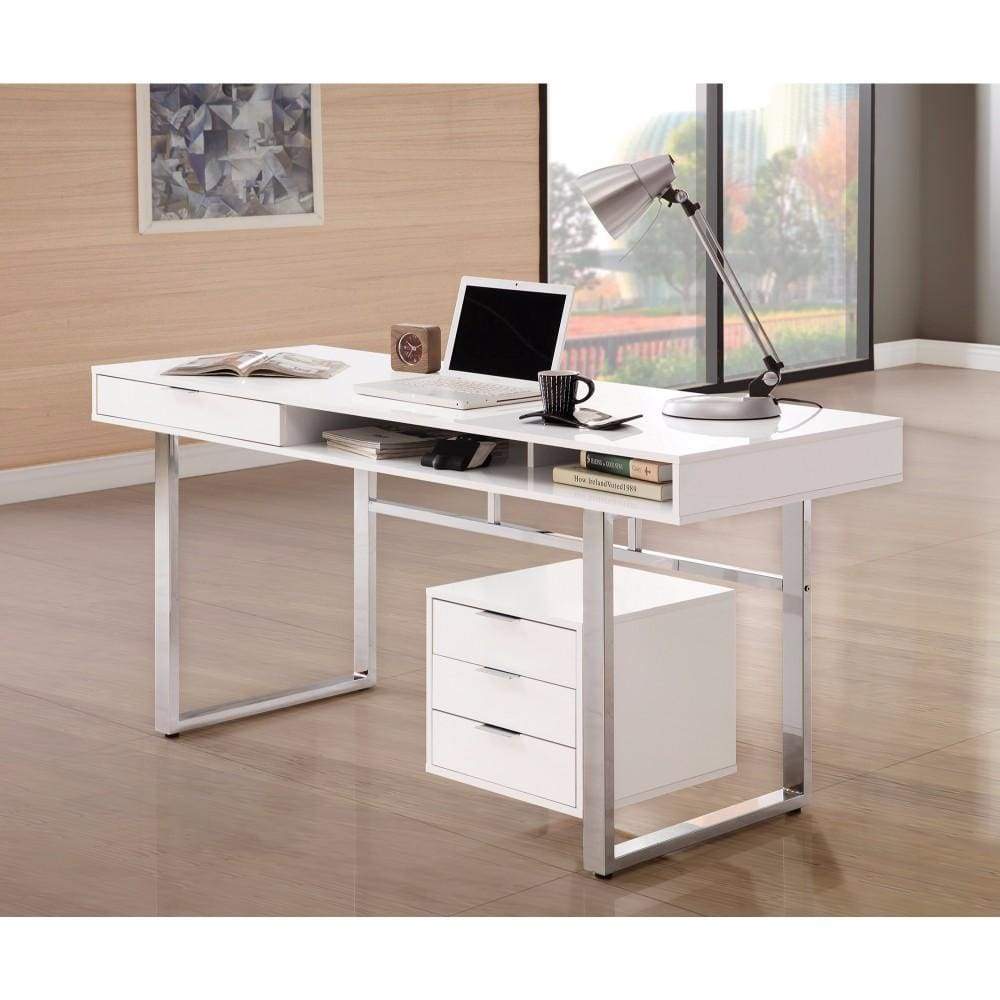 Contemporary Style Wooden Writing Desk, White