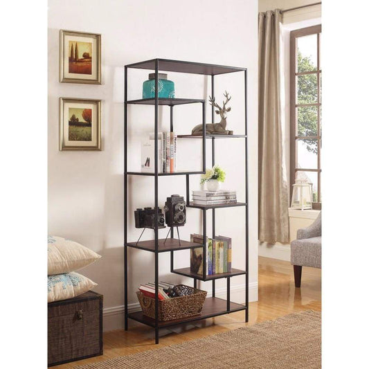 Metal Framed Bookcase With Open Shelves, Black And Brown