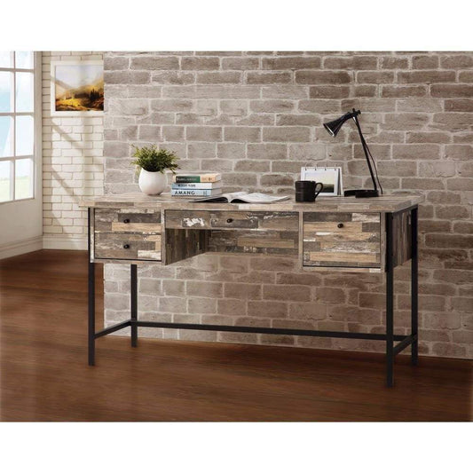 Rustic Style Wooden Writing Desk with Drawers, Brown