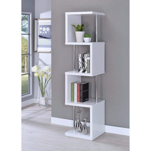 Bookcase | 4 Tier Wood Metal Design | Modern White