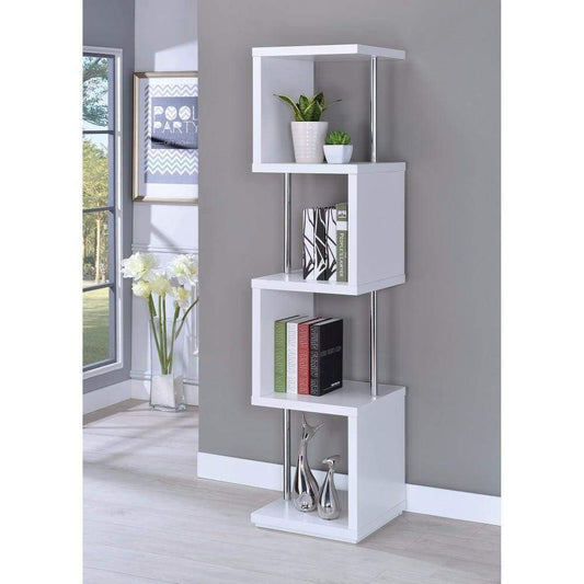 Bookcase | 4 Tier Wood Metal Design | Modern White