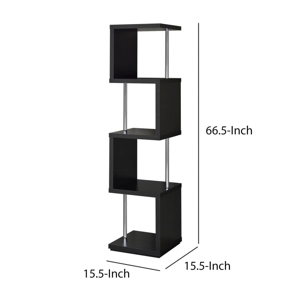 Well-made Four Tier Wood And Metal Bookcase Black CCA-801419