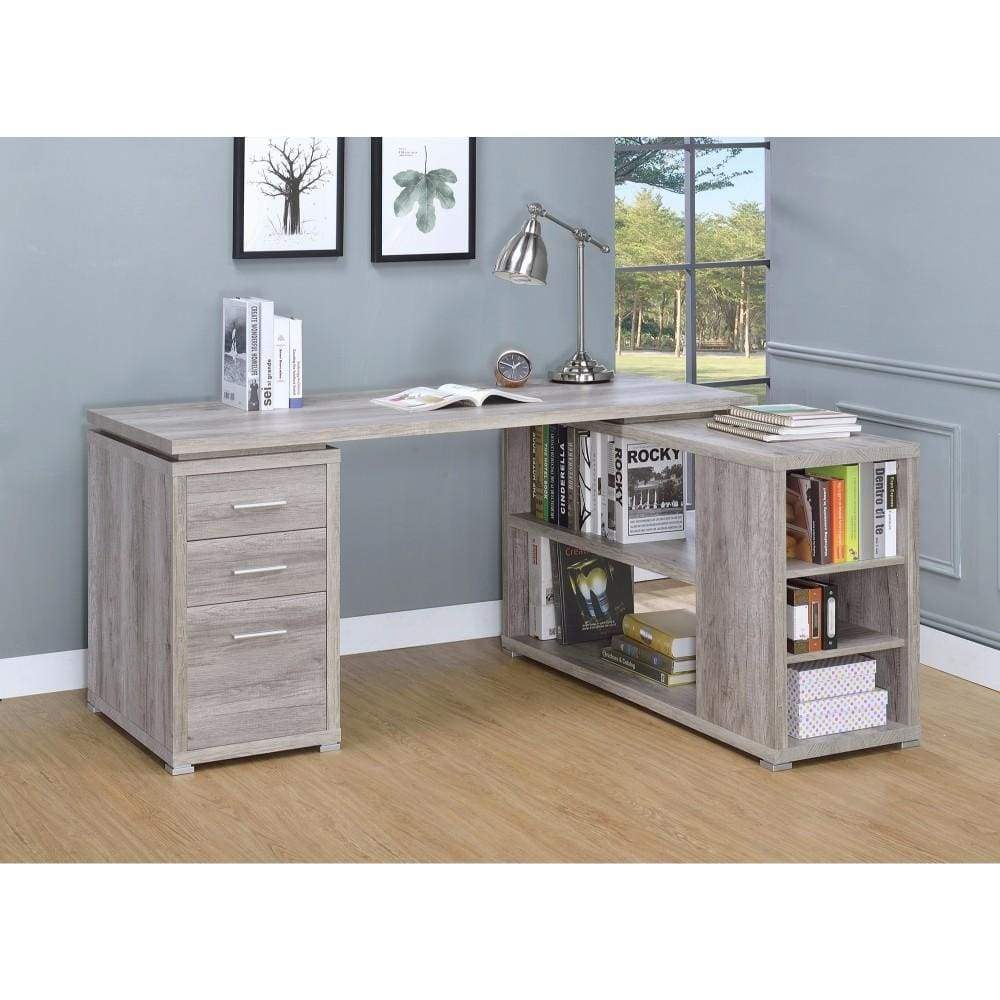 Contemporary Style L-Shaped Office Desk, Gray