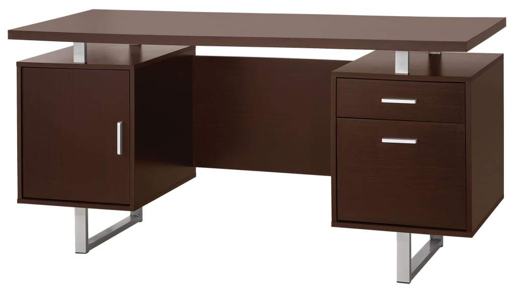 Double Pedestal Office Desk With Metal Sled Legs, Brown-Coaster