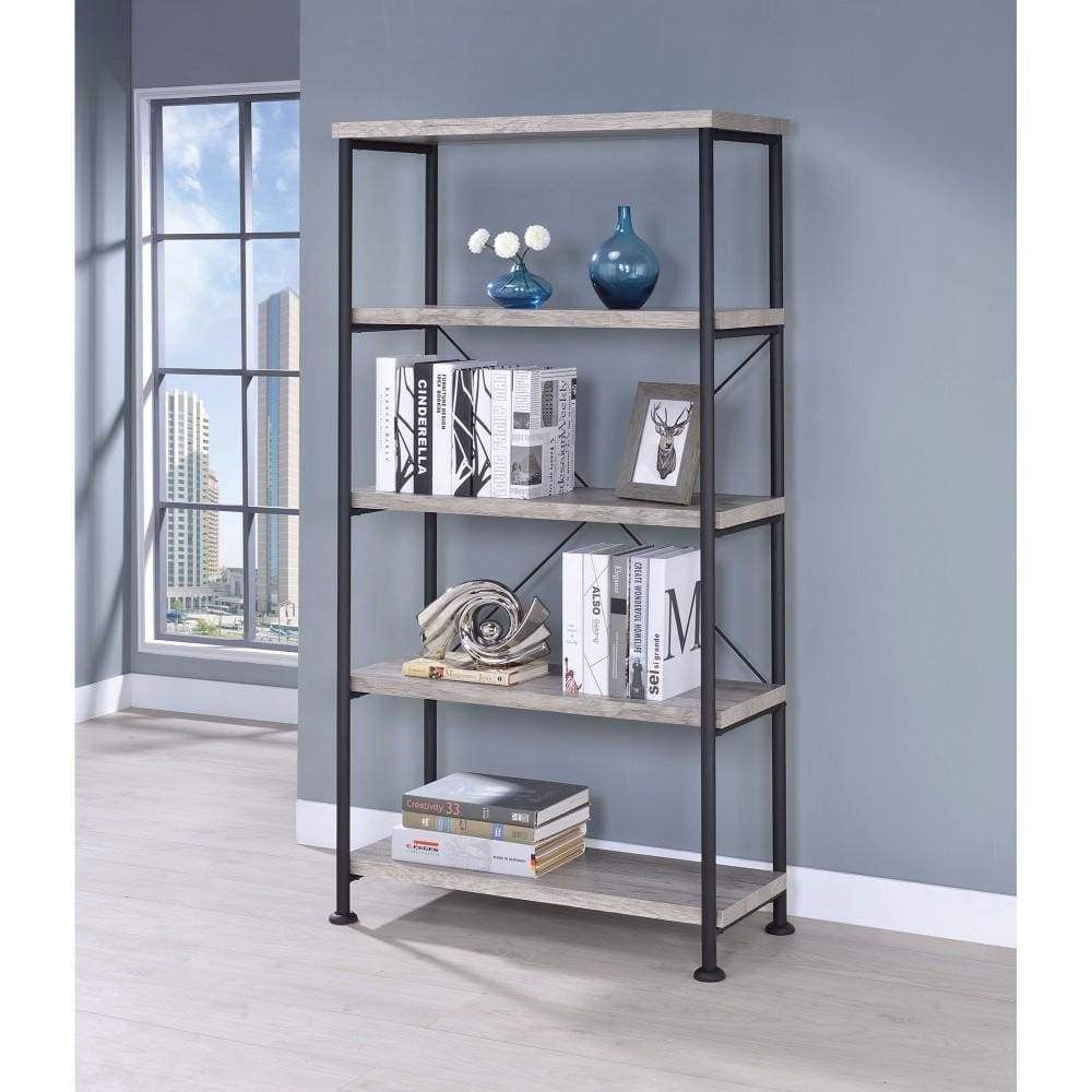 Bookcase | Sophisticated Wood Metal | Open Shelves | Gray