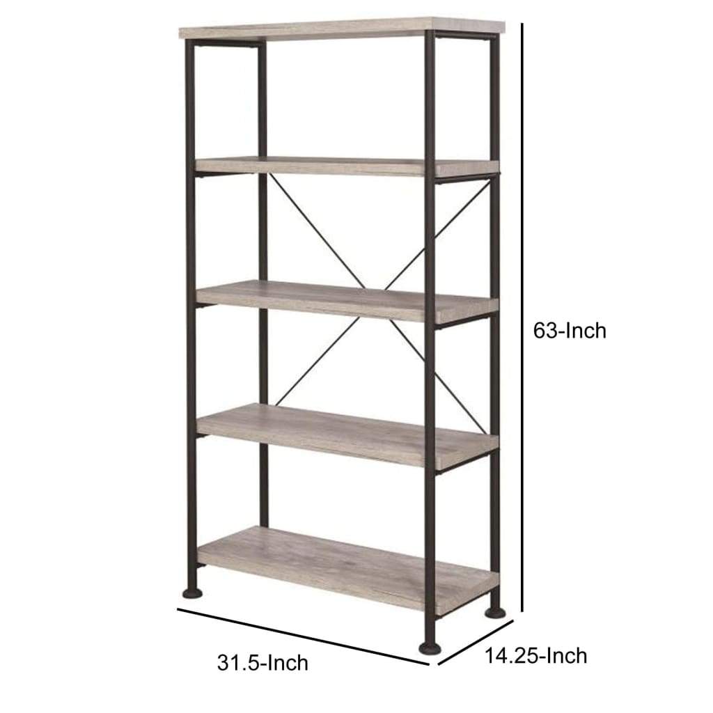 Sophisticated Wood And Metal Open Bookcase Gray CCA-801546