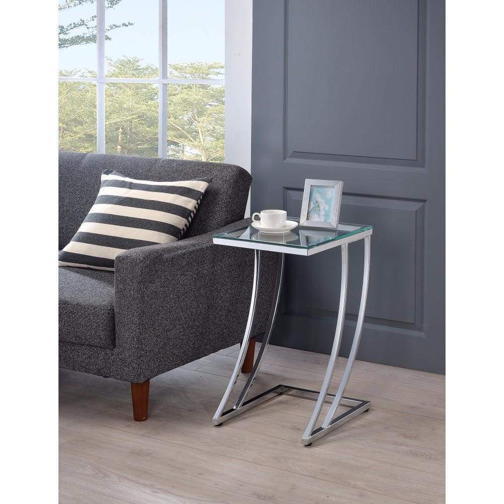 Accent Table | Contemporary Metal | Glass Top | Clear Silver