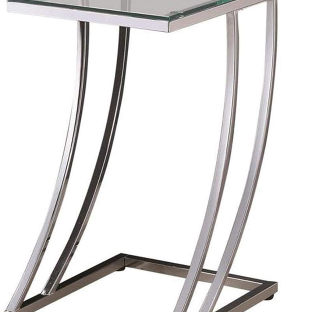 Contemporary Metal Accent Table With Glass Top Clear And Silver CCA-900082