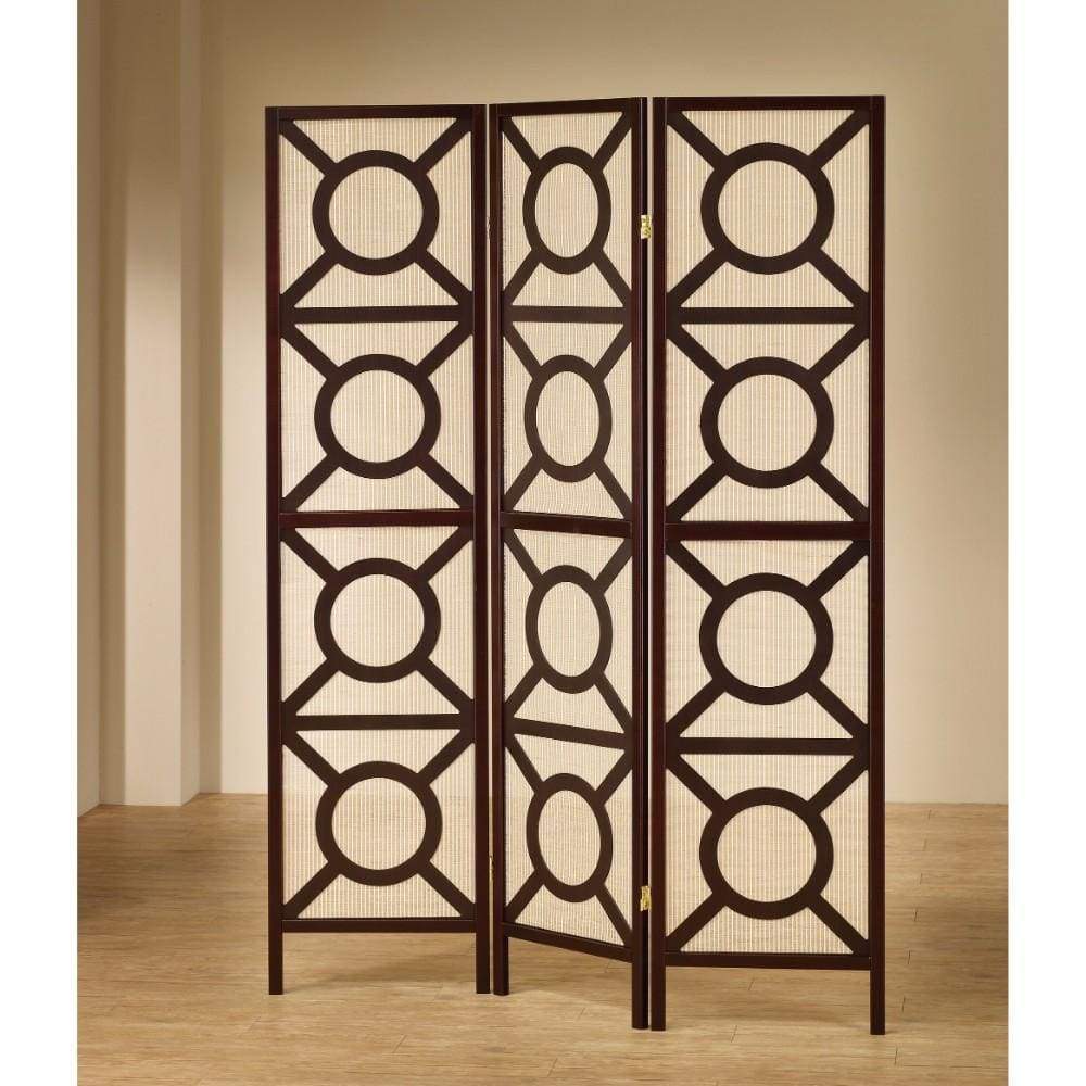 Modern Circle Patterned Wooden Folding Screen, Brown