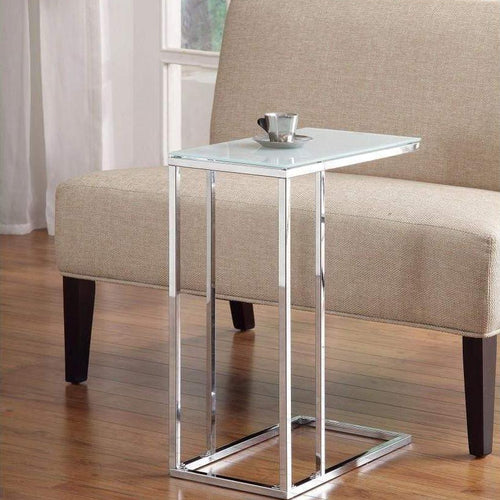 Snack Table | Metal Frame | Frosted Glass Top | Clear Silver