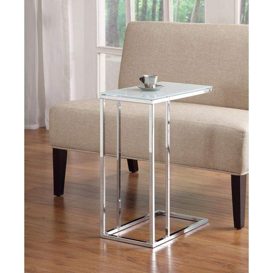 Metal Snack Table with Frosted Tempered Glass Top, Clear And Silver