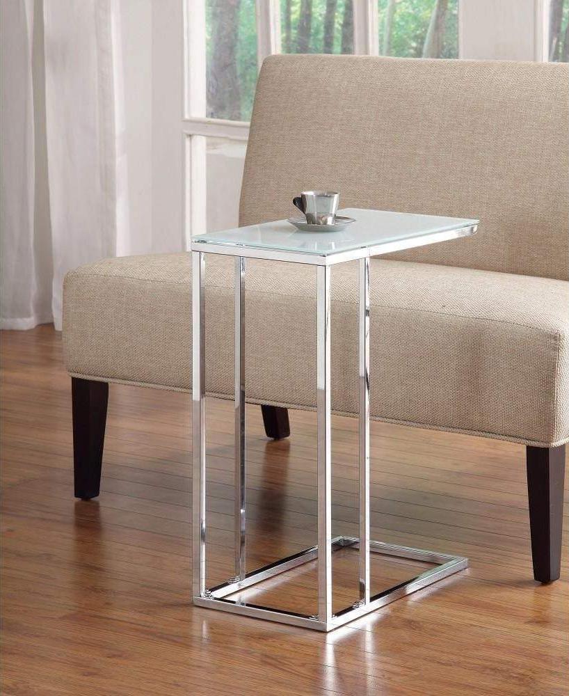 Snack Table | Metal Frame | Frosted Glass Top | Clear Silver