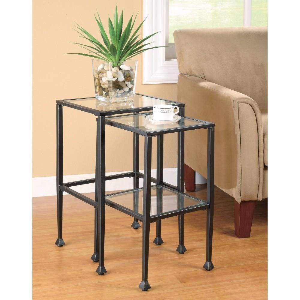 Set Of 2 Metal Nesting Tables With Glass Top, Black By Coaster