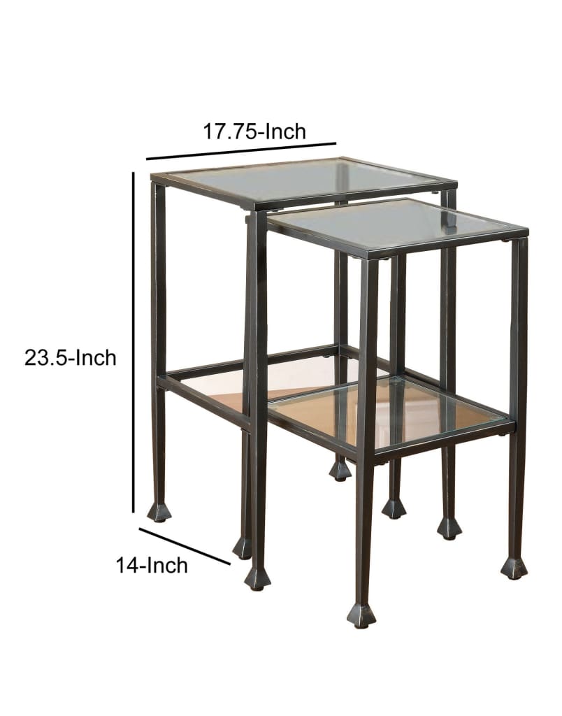 Set Of 2 Metal Nesting Tables With Glass Top Black By Coaster CCA-901073