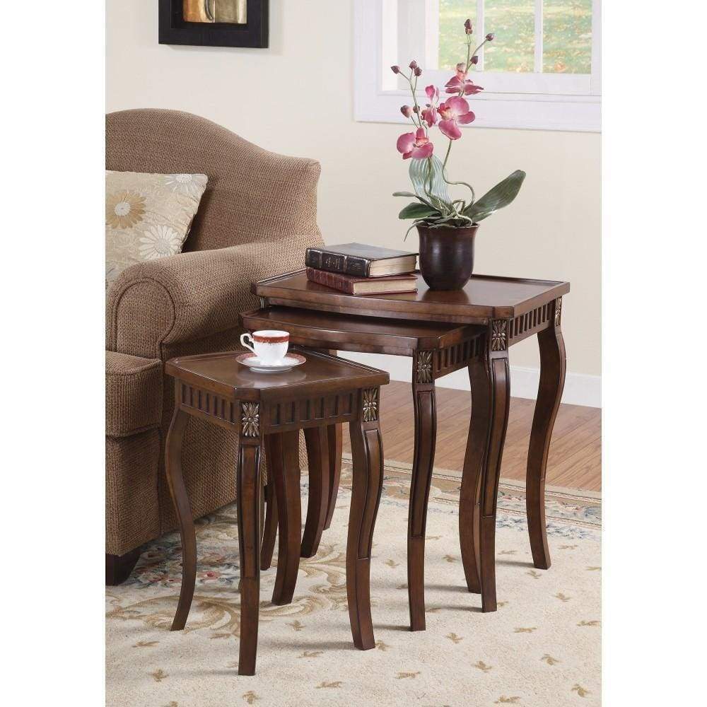 Set Of 3 Wooden Nesting Tables With Curved Legs, Brown By Coaster