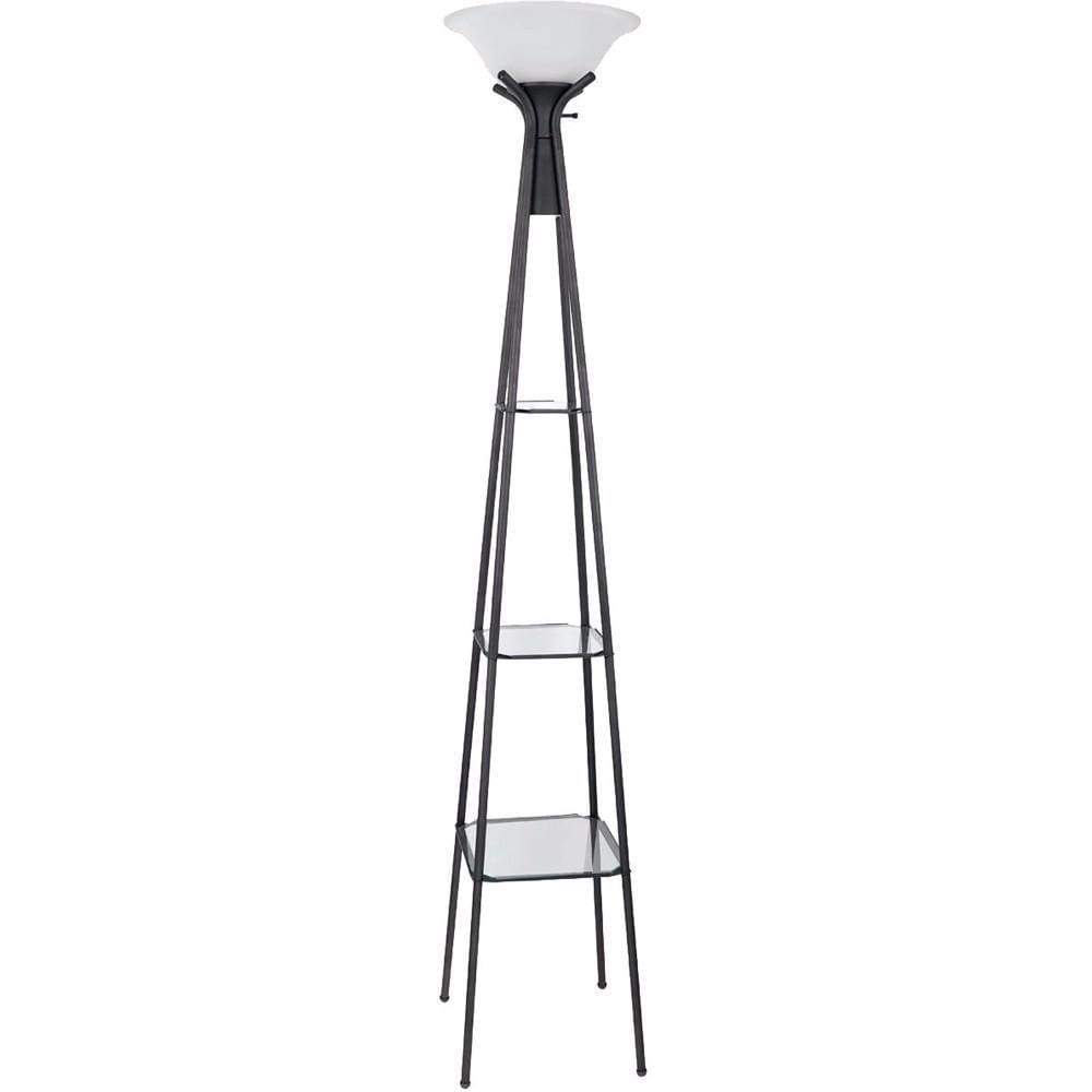 Torchiere Floor Lamp With Clear Glass Shelving, Black And White-Coaster