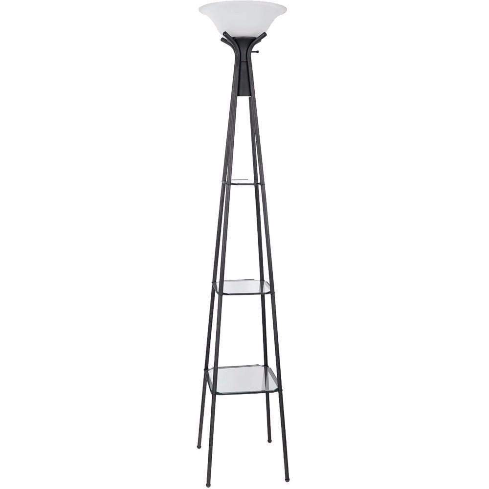 Floor Lamp | Torchiere Style | Glass Shelves | Black White