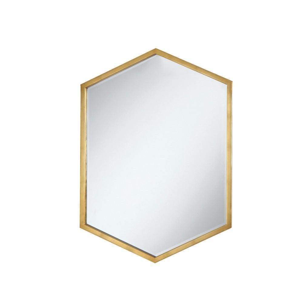 34 Inch Modern Wall Mirror, Hexagonal, Metal Frame, Gold