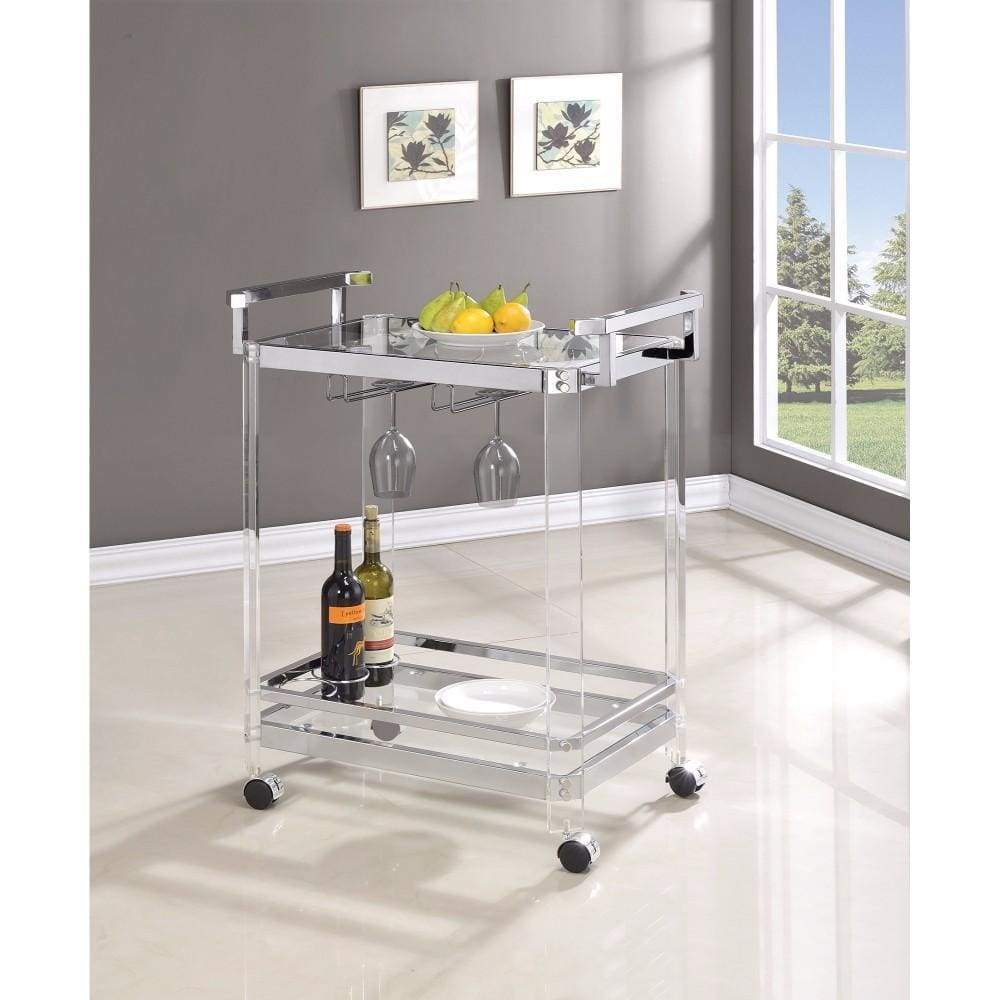 Serving Cart | Stylish Metal Base | Glass Top | Clear