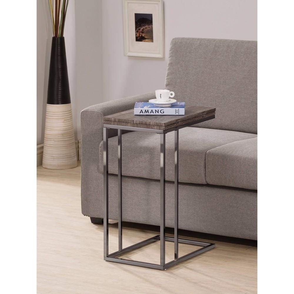 Stylish Wooden Snack Table With Metal Base, Gray By Coaster