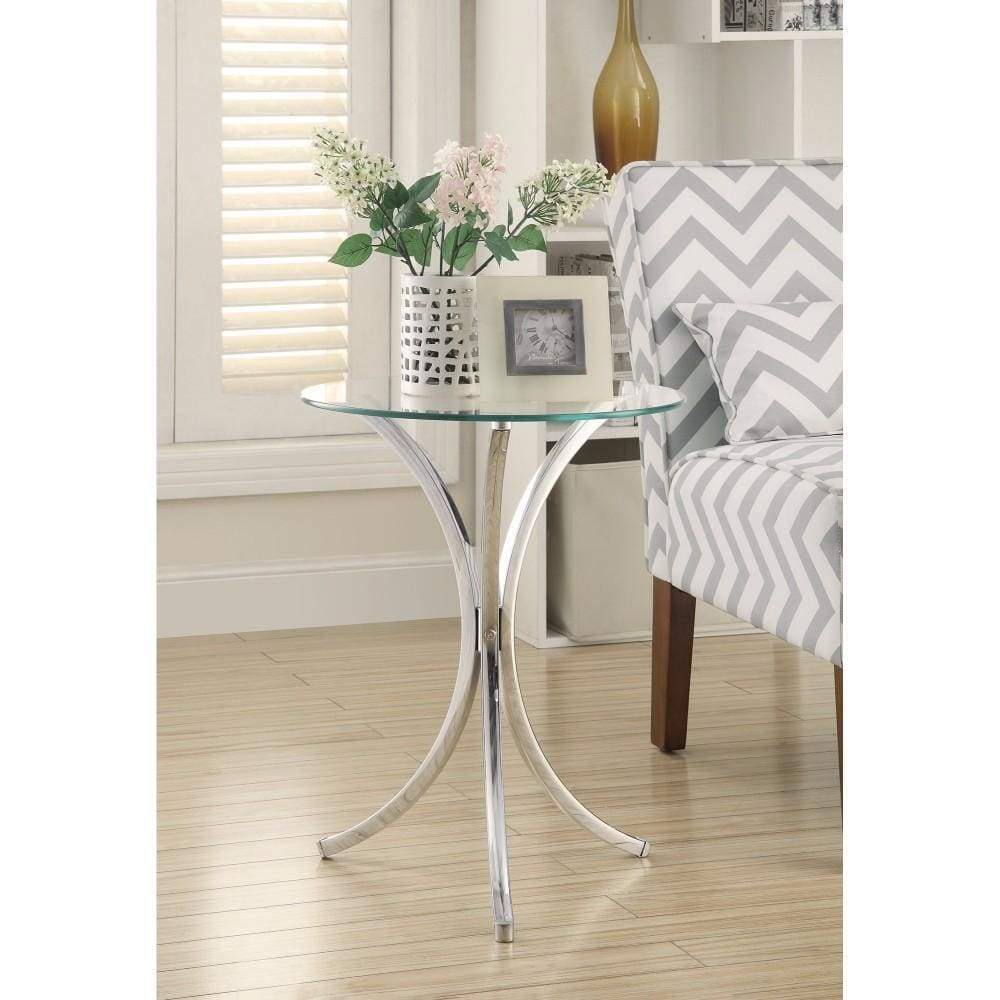 Accent Table | Modish Metal Frame | Glass Top | Silver Clear