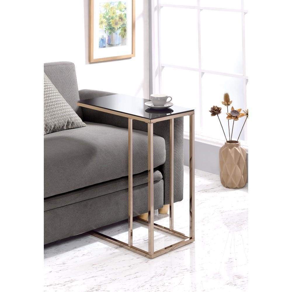 Elegant Black Glass Top Snack Table With Chrome Legs By Coaster
