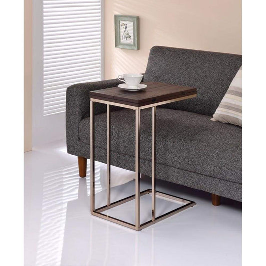 Classic Brown Wooden Top Snack Table With Chrome Legs By Coaster