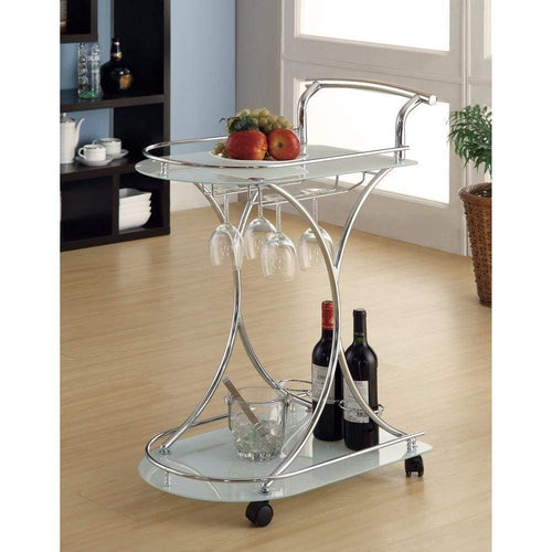Serving Cart | 2 Frosted Glass Shelves | Captivating Silver Finish